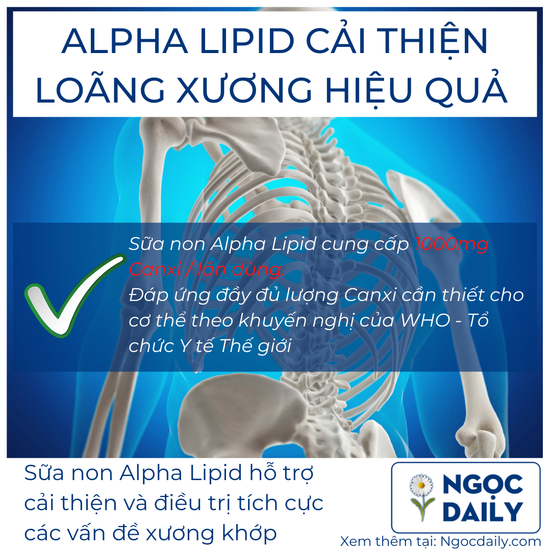 Sữa non Alpha Lipid Lifeline bổ sung đầy đủ canxi, hỗ trợ tích cực các vấn đề xương khớp, thoái hoá.